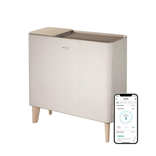 Coway Airmega IconS App-enabled, Compatible with Amazon Alexa True HEPA Air Purifier with Air Quality Monitoring, Auto, Filter Indicator, and Wireless Device Charger, Covers 649 sq. ft, Beige