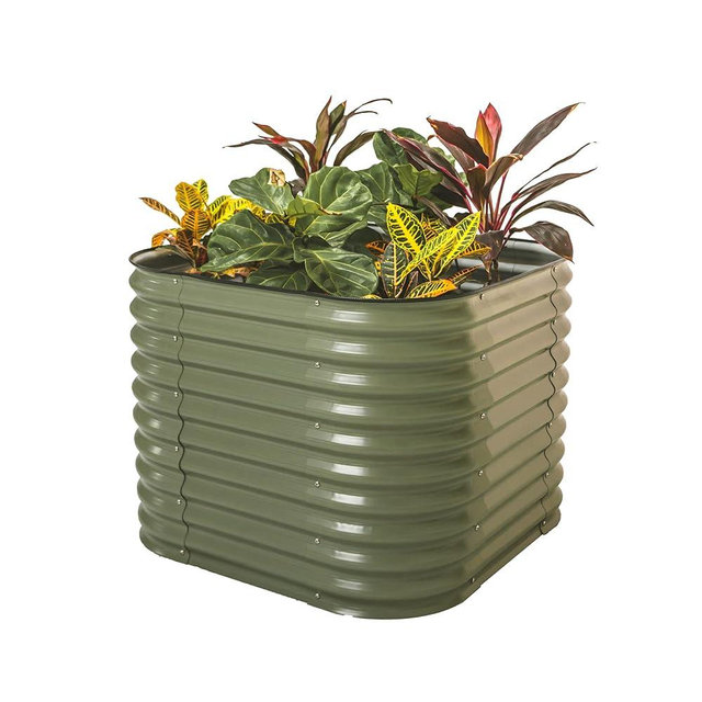 Vego garden 32" Extra Tall Raised Garden Bed Kits,4 in 1 Modular Raised Planter Box for Vegetables Flowers Fruits Oval Metal Raised Garden-Olive Green