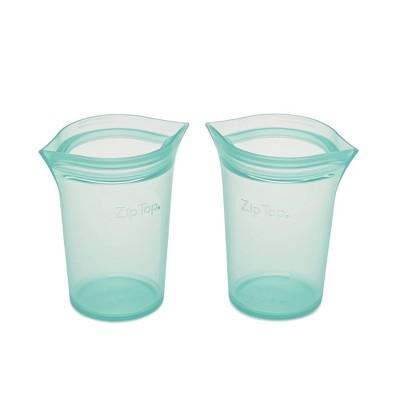 Zip Top Reusable 100% Platinum Silicone Container - Small Cup Set of 2 - Teal
