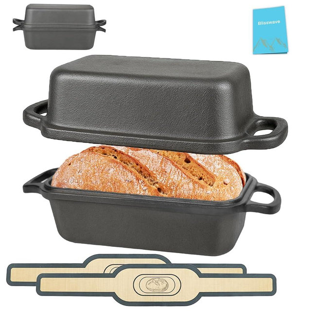 Fortune teller Cast Iron Bread Pan with Lid 9"X5", Bread Pans for Homemade Bread, Heavy Duty Loaf Pans for Baking Bread, Sourdough Bread Pan, Durable Loaf Pans for Oven Baking, Set of 2 (Black)