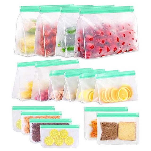 Reusable Food Storage Bags, 16 Pack BPA Free Food Grade Reusable Freezer Bags, Reusable Gallon Bags, Reusable Sandwich Bags, Silicone Food Bags Leakproof Resealable for Meat Fruit Veggies Snacks