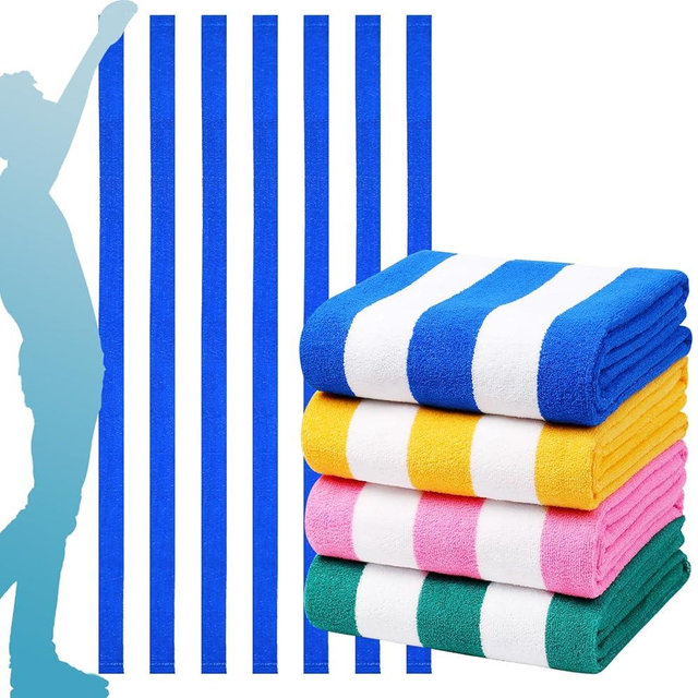 4 Packs Oversized Stripe Beach Towel Thin Terry Set for Women Men 72X40 Inch Big Extra Large Clearance Poolside Camping Absorbent Towels Accessories Beach Essentials Adults Gift Blue Yellow Pink Green