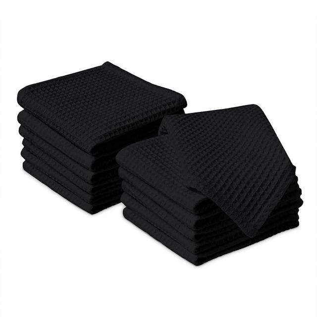 Encasa Dish Towels Cotton 12x12 in Highly Absorbent and Quick-Drying, Use Once and Wash Cleaning, Ultra-Soft Multipurpose Kitchen Dish Cloths | Pack of 12 | Black