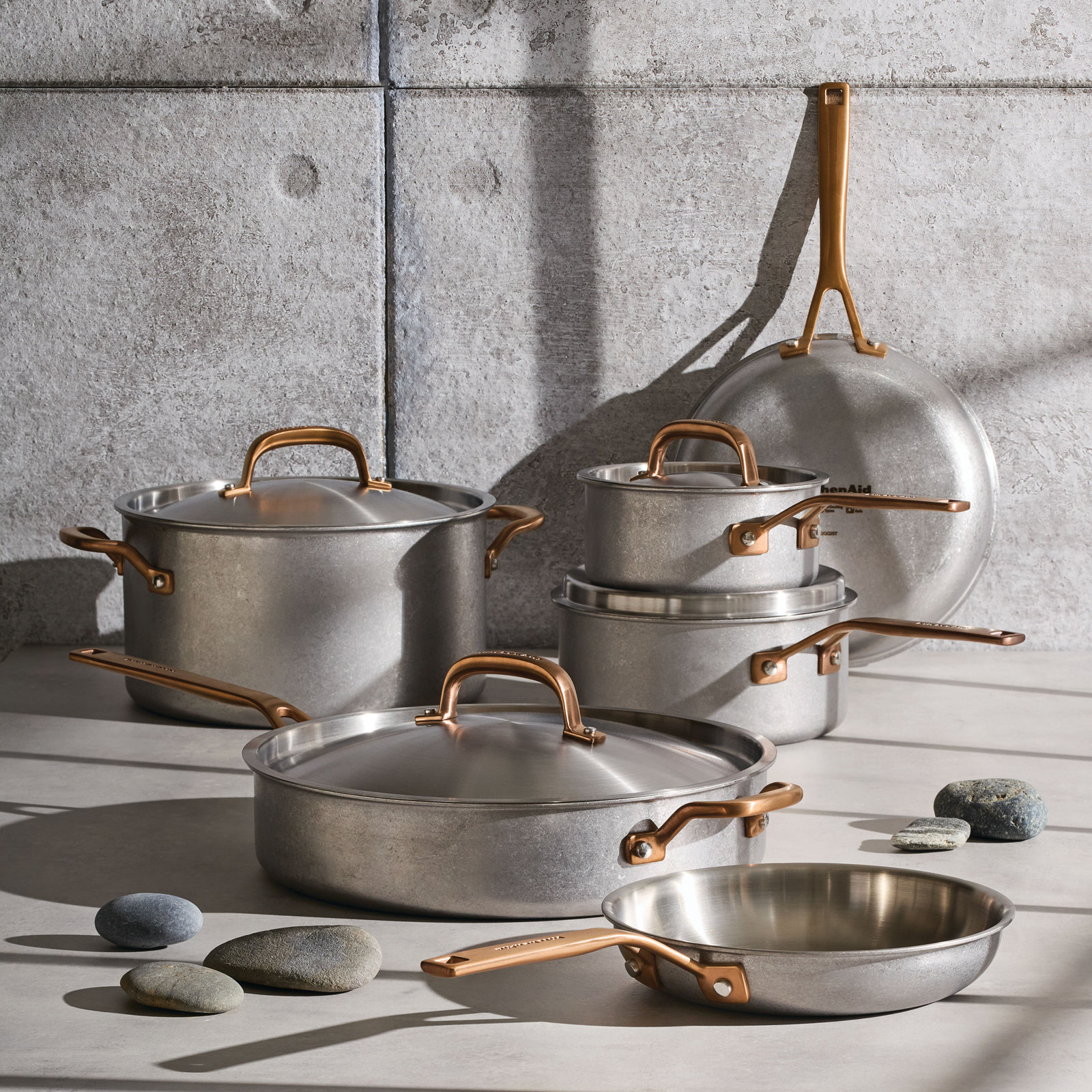 PanPセット KitchenAid, 5-Ply Clad Stonewash Stainless Steel 10-Piece Cookware