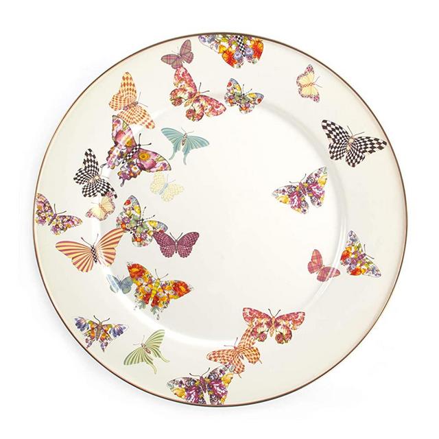 MacKenzie-Childs Butterfly Garden Serving Platter, Large Tea Tray, 16 Inches, White