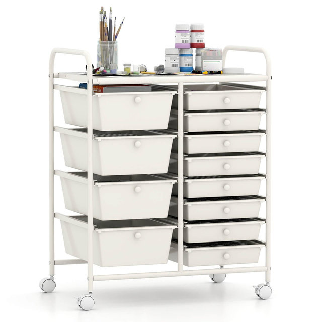 Costway 12-Drawer Rolling Storage Cart with Removable Drawers & Lockable Casters for Office White