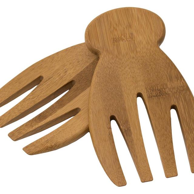 Totally Bamboo Salad Hands, 100% Organic Bamboo Salad Servers + Serving Tongs. Beautiful Craftsmanship + ALL NATURAL & FOOD-SAFE (w/ knob stand!)