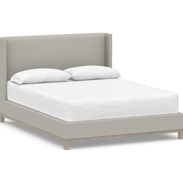 Jake Upholstered Platform Bed with Gray Wash Frame, King, Performance Boucle Pebble