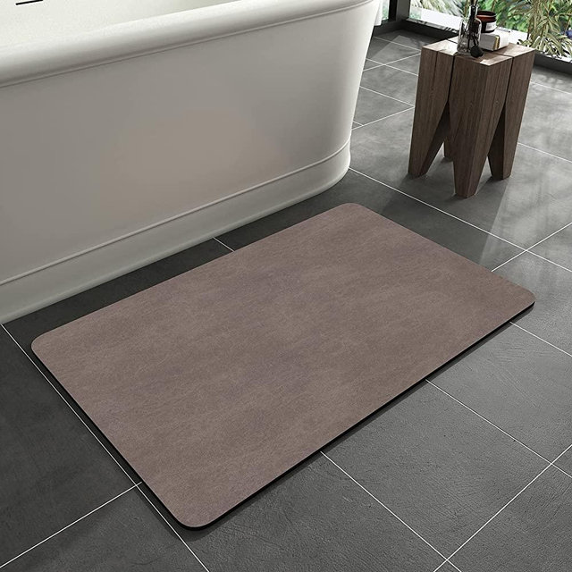 MontVoo -Bath Mat Rug-Rubber Non Slip Quick Dry Super Absorbent Thin Bathroom Rugs Fit Under Door-Washable Bathroom Floor Mats-Shower Rug for in Front of Bathtub,Shower Room,Sink (17x27.5, Brown)