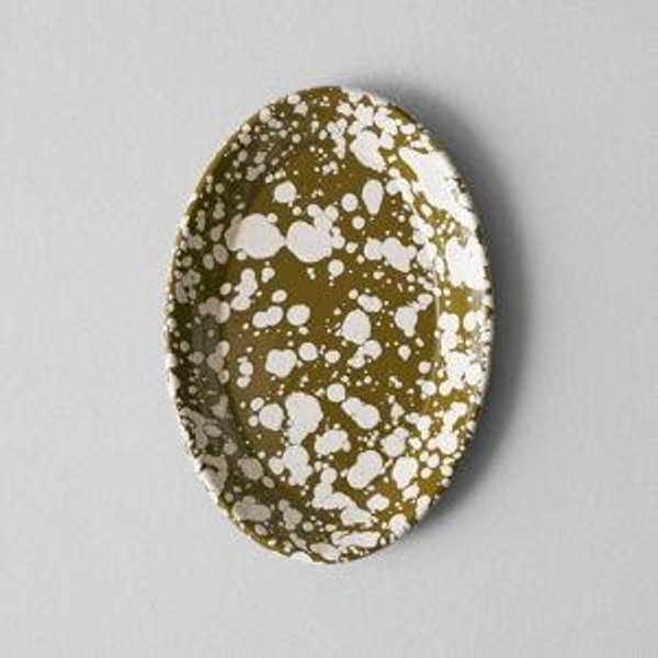 Splatter Enamel Platter | Olive/Ecru
