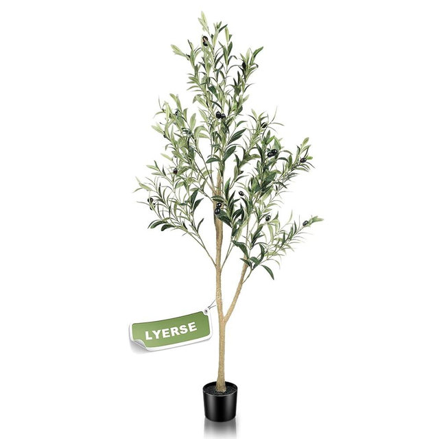 LYERSE Olive Tree 4ft(48") Fake Potted Olive Tree with Planter, Large Faux Olive Branches and Fruits Artificial Tree for Home Office Decor Indoor