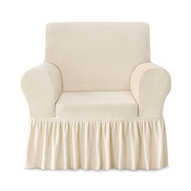 NICEEC Armchair Cover Thick Plush 1-Piece Warm Beige-Yellow Armchair Slipcover Stretch Fluffy Couch Covers for Living Room Easy Fit Washable Soft Furniture Sofa Protector with Skirt