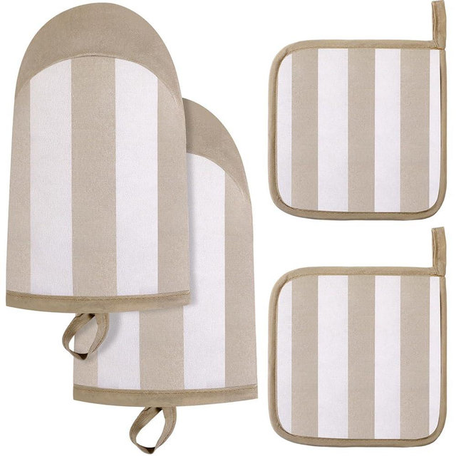 4 Pcs Pot Holders and Oven Mitts Set for Kitchen, Hot Pads Oven Mitten Heat Resistant Dorm Essentials First Day of School Back to School Gift Cotton Terry Outdoor Indoor Garden Baking Cooking(Brown)