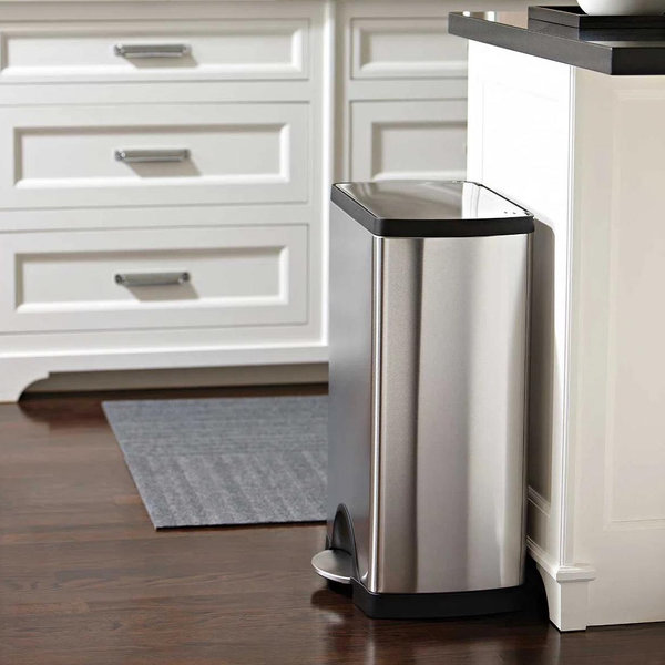 simplehuman 38 Liter / 10 Gallon Rectangular Kitchen Step Trash Can, Brushed Stainless Steel