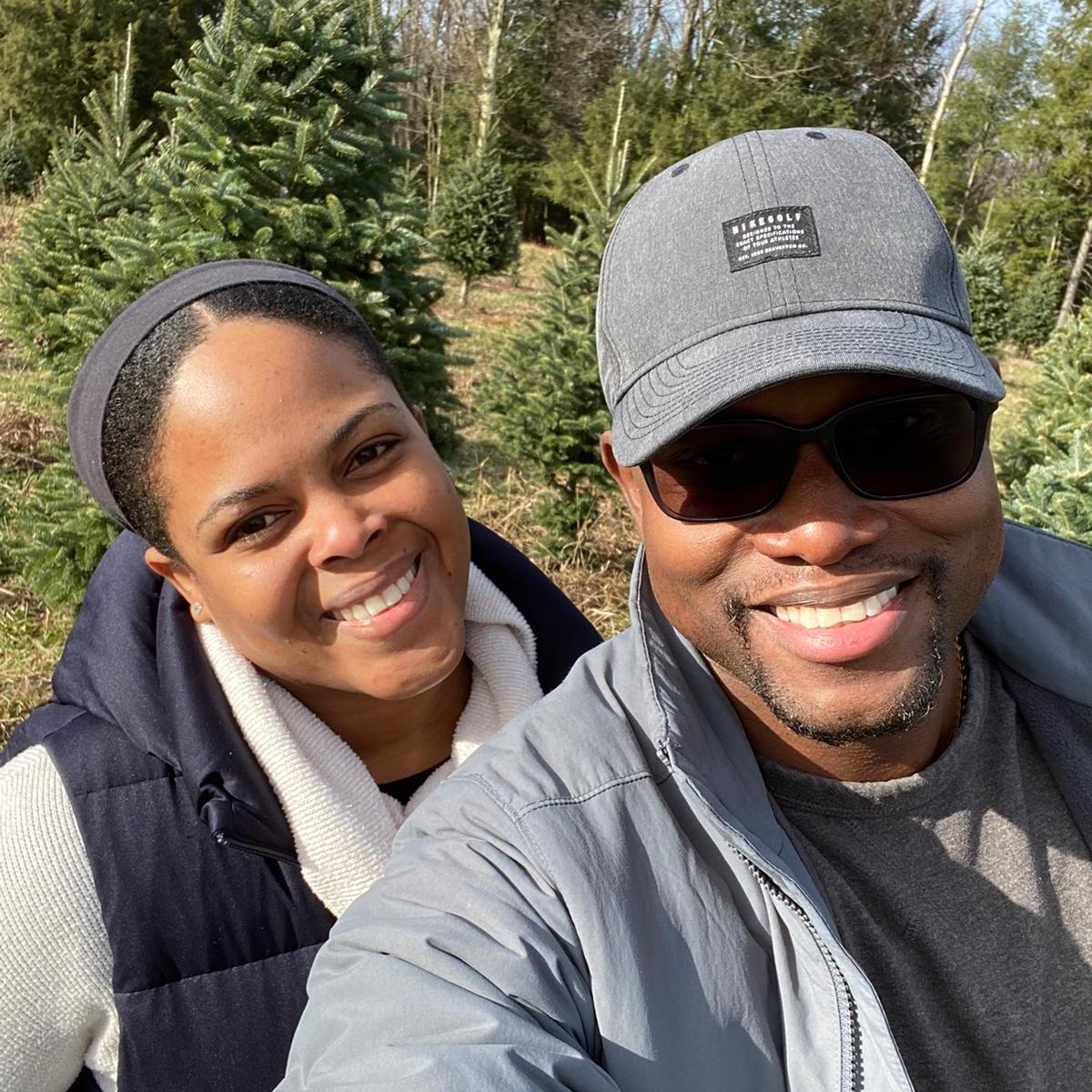 cutting our first Christmas tree together