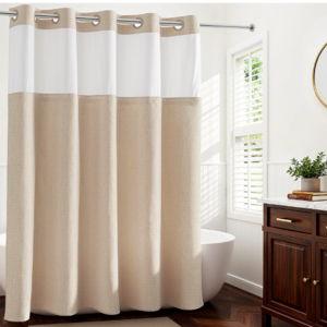 71Wx74L, Linen Shower Curtain with Snap-in Liner, See-Through Top Window