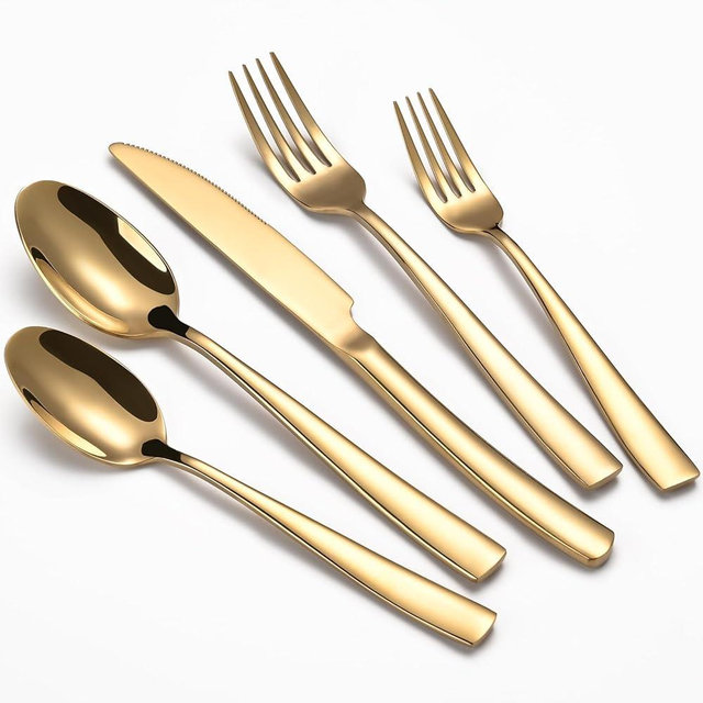 20-Piece Gold Silverware Set, Heavy Duty Stainless Steel Flatware Cutlery Set Service for 4, Food-Grade Utensil Sets for Home Restaurant, Dishwasher Safe