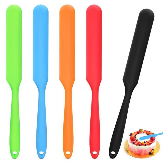 5Pcs Silicone Jar Spatulas - Cake Cream Spatulas Set, 9.8 inch Non-Stick Heat Resistant Mixing Butter Spatulas Baking Scrapers for Jars Blenders Cooking Stirring (5 Color)