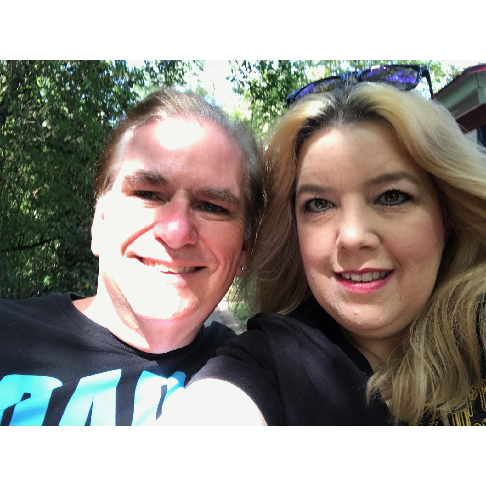 Us at Six Flags riding the antique car