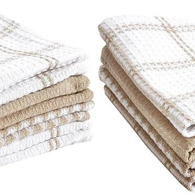 T-Fal Premium Waffle Dish Cloths: Highly Absorbent, Super Soft Long Lasting - 100% Cotton, 12"x13" Flat Waffle Dish Towel for Cleaning & Drying Dishes, Sand, (Pack of 8)