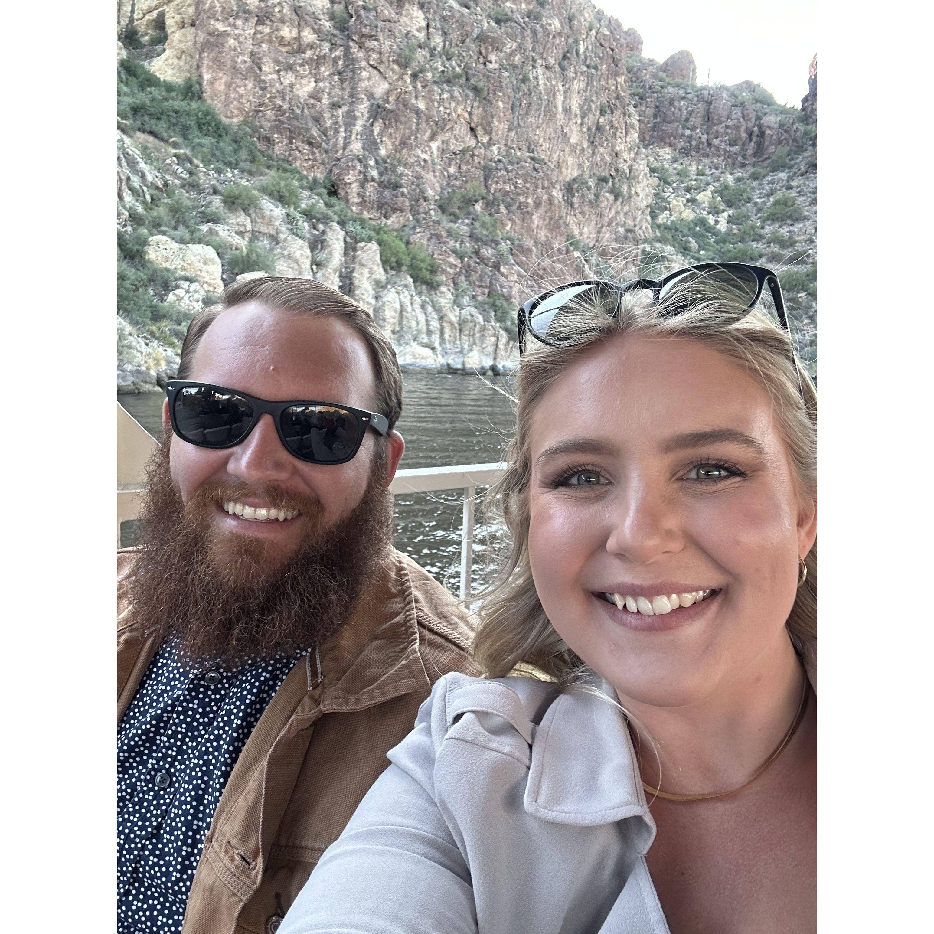 We celebrated our 1st anniversary on Saguaro Lake enjoying the beautiful desert mountains!