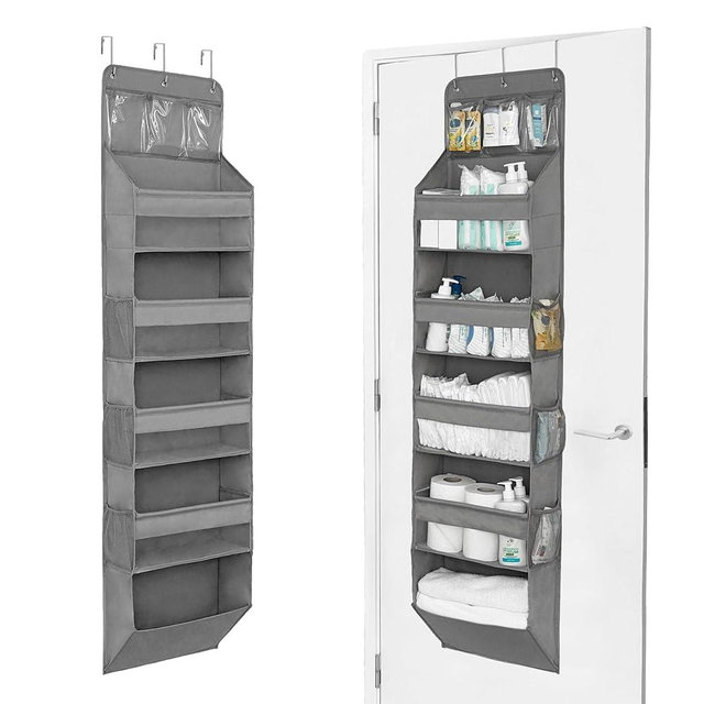 LILEKA Over The Door Organizer Hanging with 5 Large & 6 Side Pockets 5 Tier Behind Door Storage 50 lbs for Closet, Nursery, Bathroom Door Organizer, 1 Pack, Grey