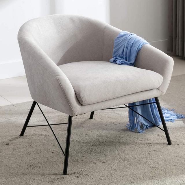 Janoray Modern Accent Chair Comfy Linen Side Chair Oversized Upholstered Chair with Thick Pad Metal Legs for Living Room/Bedroom/Apartment, Gray