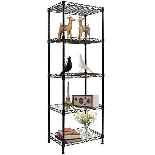 YOHKOH 5-Wire Shelving Metal Storage Rack Adjustable Shelves for Laundry Bathroom Kitchen Pantry Closet, Black