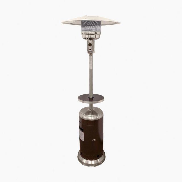 Standing Outdoor Patio Heater with Table, Stainless Steel/Bronze