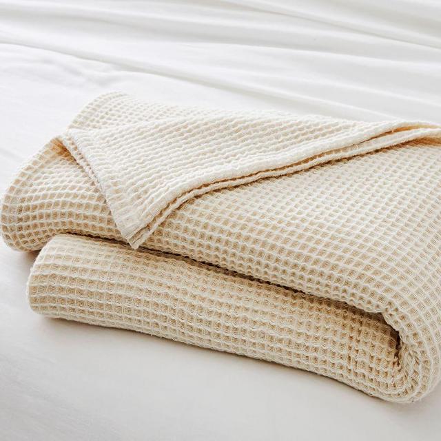 Rosewater Waffle Cotton Blanket, Full/Queen