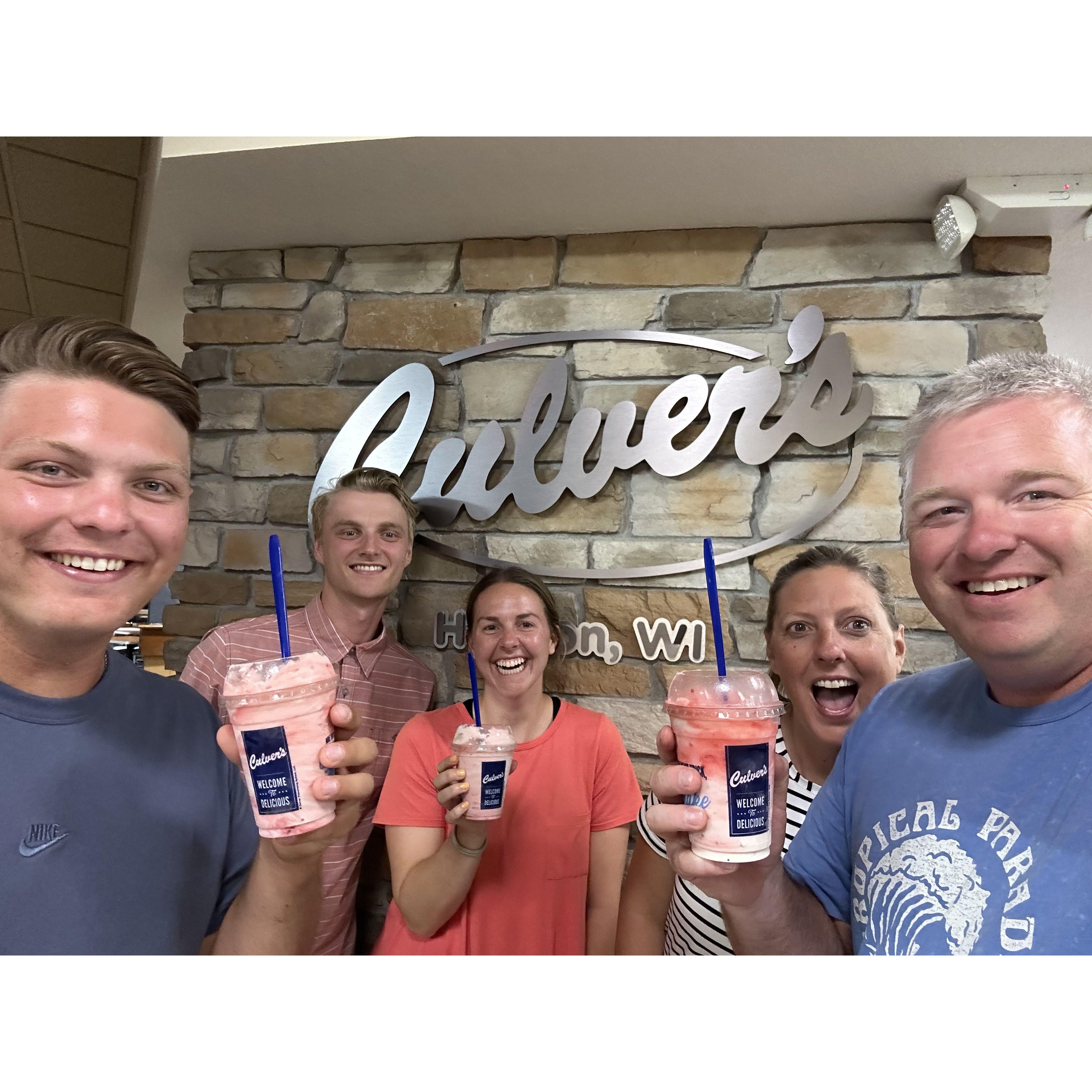Enjoying Culver's treats with our friends, the Wallaces!