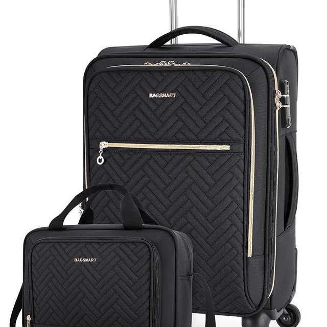 BAGSMART Carry On Luggage 20 Inch, Expandable Suitcase, 2 Piece Luggage Sets Luggage Airline Approved Rolling Softside Lightweight Suitcases with Front Pocket for Women Men, Carry-On Black