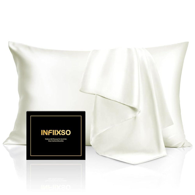 INFIIXSO Mulberry Silk Pillow Cases King Size Set of 2, Silk Pillowcase with Hidden Zipper 20"x36", Extraordinary Smooth and Soft Pillow Case for Hair and Skin(Cream, 2 Pack)