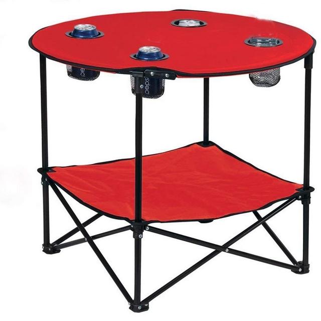 Preferred Nation Folding Table, Polyester with Metal Frame, 4 Mesh Cup Holders, Compact, Convenient  Carry Case Included - Red