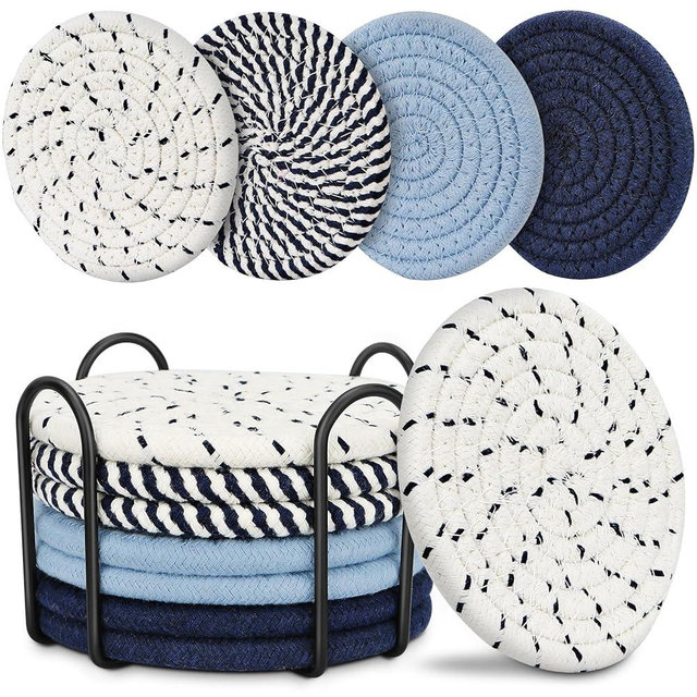 Blue Coaster, Drink Coasters, 8 PackCup Coasters, Kitchen Table Decor, Table Decor for Living Room, Bar Accessories for The Home Bar Set, Coaster Set for Wooden Tabletop Protection Table