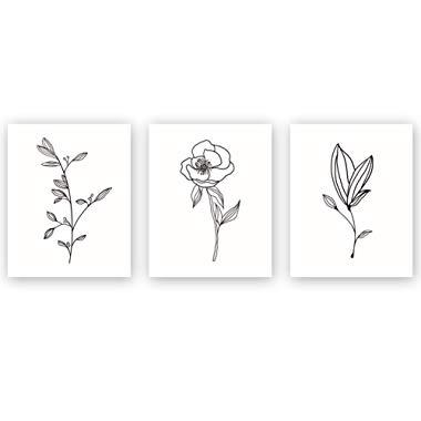 Unframed Abstract Flower Art Print Nordic Style Black&White Rose Leaf Art Wall Plant Painting, Set of 3(8’’X10’’) Canvas Poster for Modern Wall Decor,Housewarming Gift