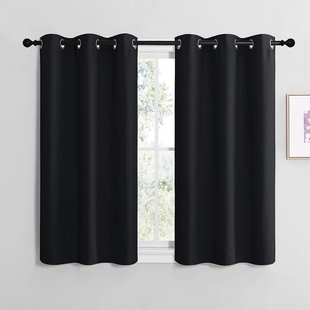 NICETOWN Halloween Bathroom Blackout Curtains and Drapes, Black Solid Thermal Insulated Grommet Blackout Drapery Panels for Window (2 Panels, 42 inches Wide by 40 inches Long, Black)