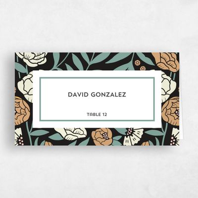 Darkest Charcoal, Black Wedding Place Card - Kearney