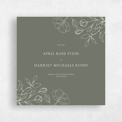 Dark Sage, Green Wedding Save the Date - Essenza Square
