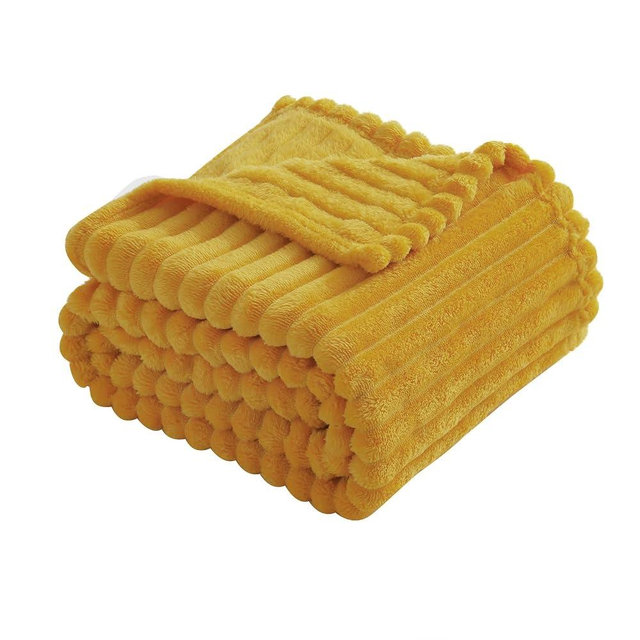 Linecooo Mustard Yellow Fleece Throw Blanket 50”×60” for Couch Sofa Bed,Super Soft Cozy Plush Microfiber Flannel Blanket with Stripes Design Lightweight for Adults,Woman,Girls