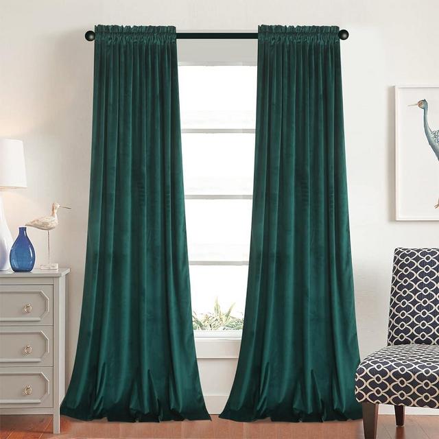 Roslynwood Velvet Curtains 96 inches - Home Decor Teal Green Curtains Drapes for Living Room, Blackout Thermal Insulated Window Treatment for Dining Room Holiday Backdrop, W52 x L96, 2 Panels