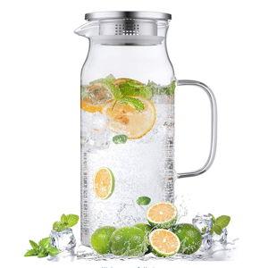2 Liter 68 oz Glass Pitcher with Lid and Spout, Bivvclaz Glass Carafe for Hot/Cold Water, Large Iced Tea Pitcher for Coffee, Juice and Homemade Beverage