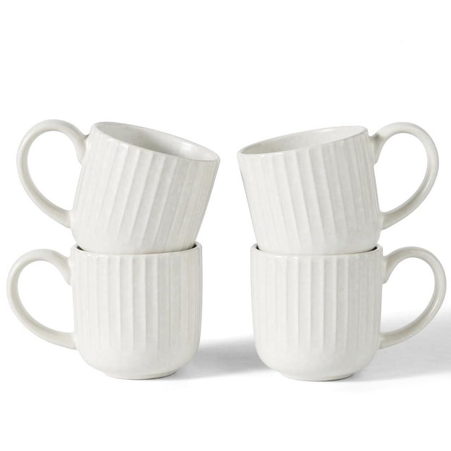 famiware Coffee Mugs Set of 4, Starlight 11 oz Mug Cup Set with Handle for Coffee, Tea, Cocoa, Milk - Ceramic Stoneware Mug Set, Matte White