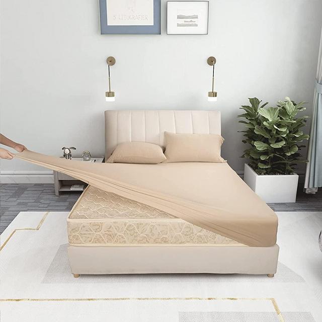 Stretchy King Sheet Sets - 4 Way Stretch Tech & Microfiber Jersey Knit Bed Sheets, T-Shirt Like Extra Soft & Wrinkle Resistant - 4 Piece Sets, Heather Taupe, Cal King/King