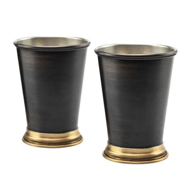 Set Of Two Dark Copper Cup With Golden Detailing