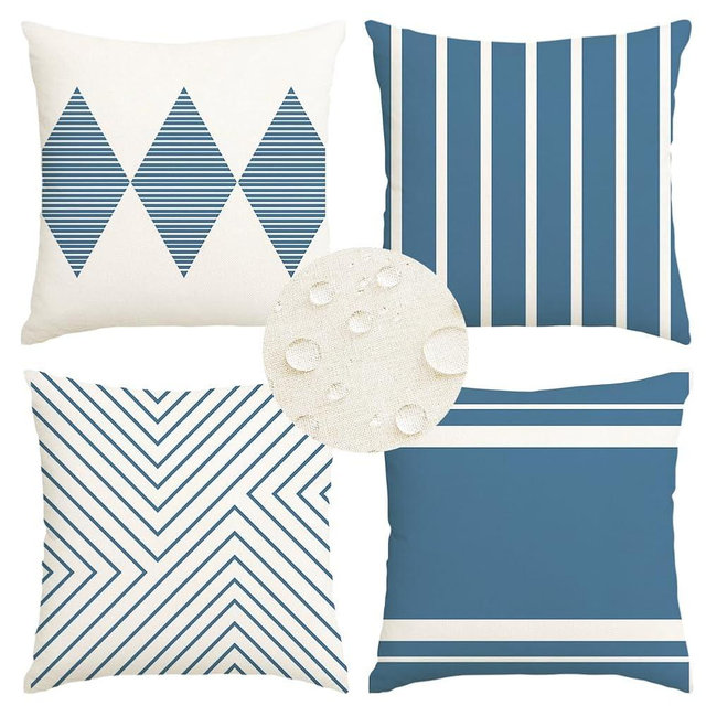 RABUSOFA Outdoor Pillows Waterproof,18x18 inch Blue and White Outdoor Pillows Boho Set of 4 for Patio Furniture,Sunbrella Outdoor Pillow Covers(2B-18) (Blue and White, 18"x18")