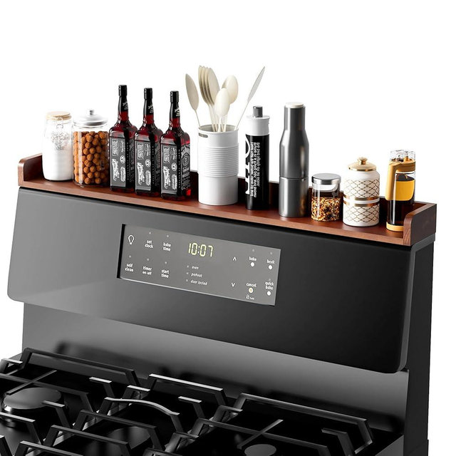 Fun Memories Stove Top Shelf, 30" Magnetic Shelf Over The Stove Spice Rack, Solid Wood Stove Shelf, Wall Mounted Shelf for Kitchen Storage Organization, Heat and Pressure Resistant, 1pcs, Walnut