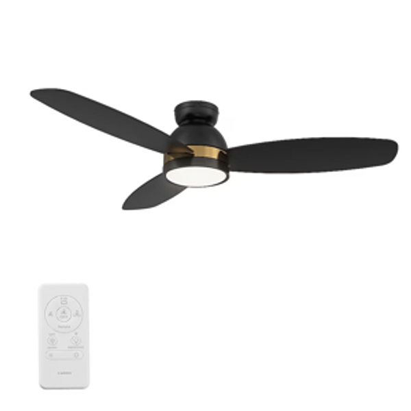 CARRO USA Biscay 52-Inches Black with Black Blades Integrated LED Fixture Indoor/Outdoor Flush mount Smart Compatible Standard Ceiling Fan With Light and Remote ( 3 -Blade)