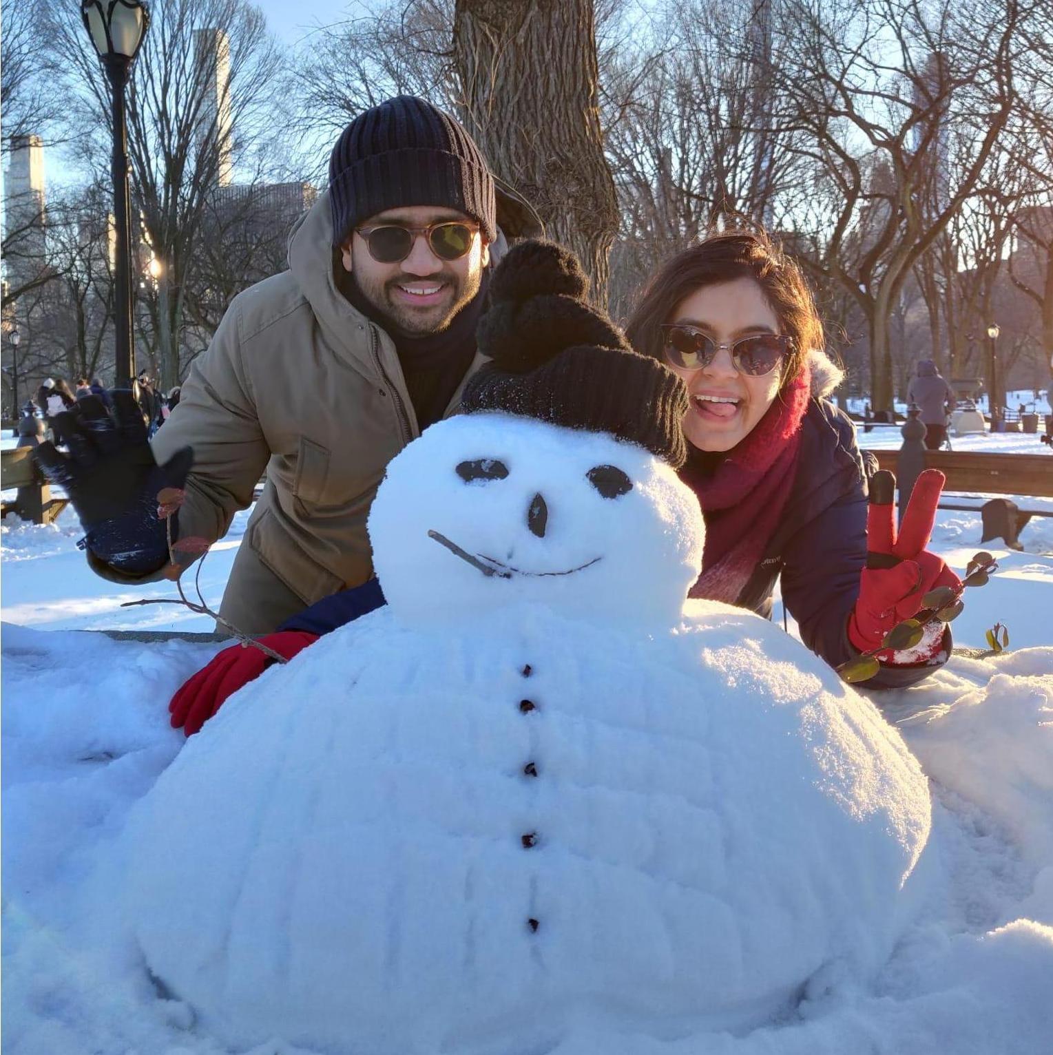 Chaarvi's first snowman!