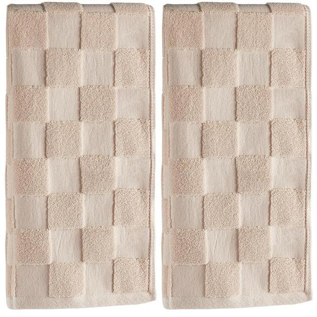 Bornerwhite 2 Pack 3D Checkered Bathroom Hand Towels 100% Cotton Soft Absorbent Decorative Soft Decorative Towel for Bathroom Home Cleaning Kitchen Gift 13.7x29.5 Inch (Beige)